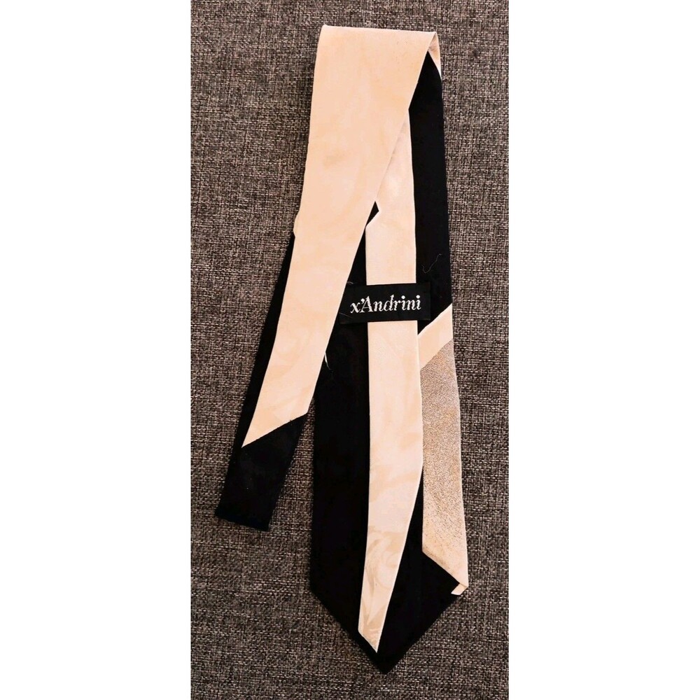 Tie 70s 80s 90s Y2K New Vintage Stock Andrini Black Beige 4 Wide 58 Long - Picture 3 of 5